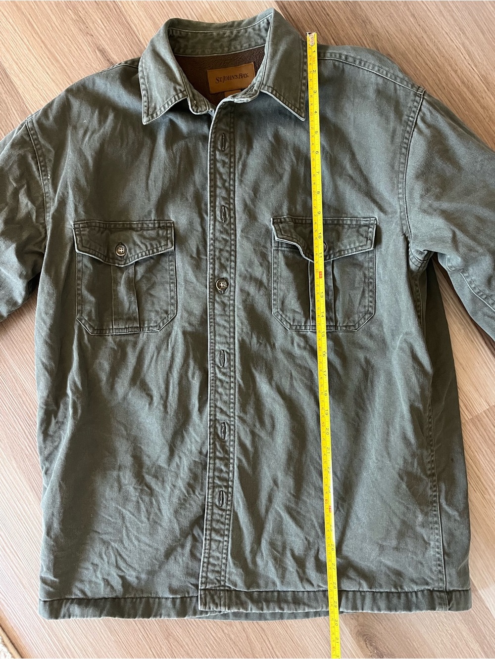 St. John’s Bay Fleece Lined Shirt Jacket Mens M Olive Green Cotton Shacket - Picture 7 of 9